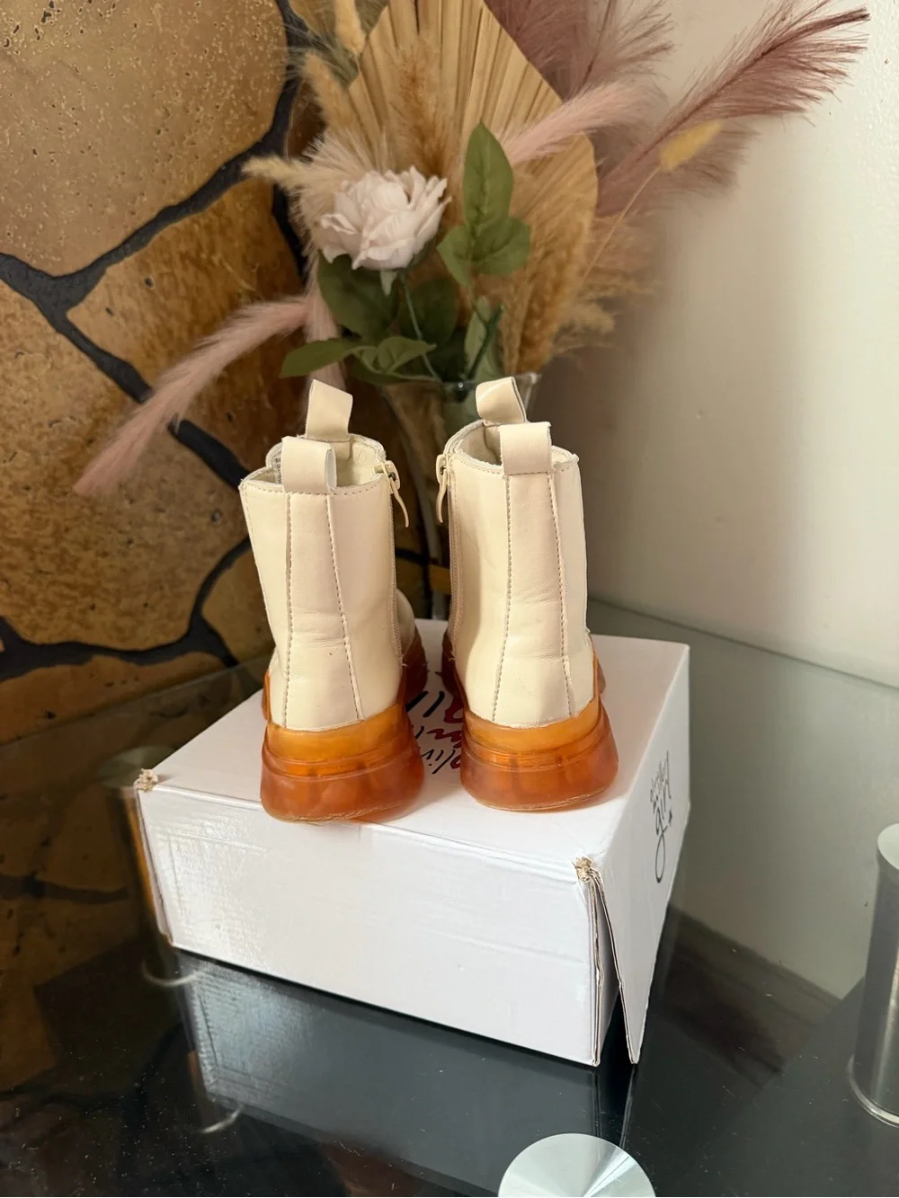Olivia Miller Ivory Toddler Girl Ankle Boots with Amber Sole